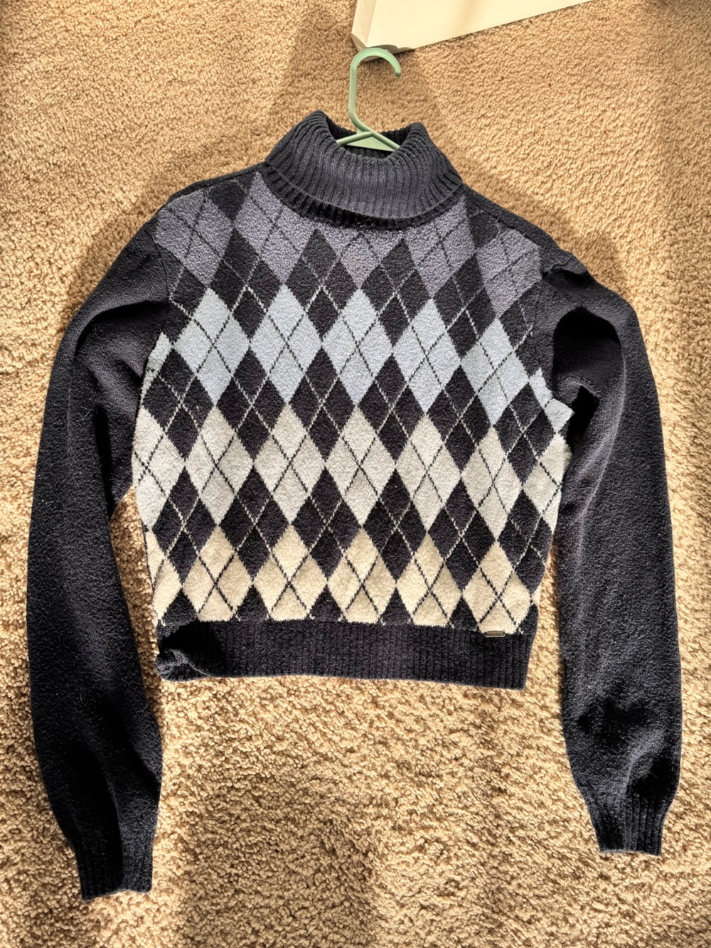 Hollister Navy and Blue Argyle Crewneck Sweater